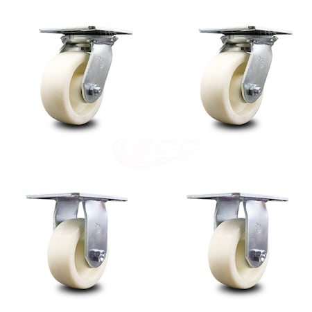 5 Inch Nylon Caster Set With Roller Bearings 2 Swivel 2 Rigid